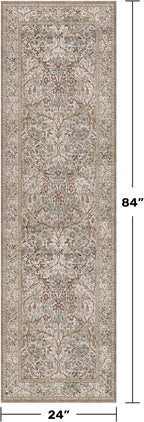 Non Slip 2x7 Moss Green Hallway Runner - Long Runner Rugs for Bathroom, Washable Kitchen Floor Mat, Bedroom Bedside - Brown Earthy Vintage Floral Décor