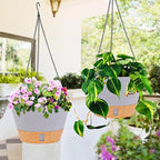 QCQHDU 2 Pack 10 Inch Hanging Planters for Indoor Outdoor Plants, Hanging Baskets Flower Pots with Reservoir Tray & Visible Water-Level