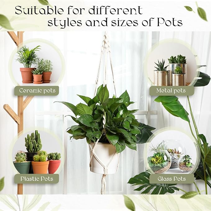 4 Pack Plant Wall Hanger for Indoor Plants 2 Pcs Plant Hangers Indoor Wall Mount 2 Pcs 41'' Macrame Plant Hangers Indoors Plant Hooks for Wall Outdoor Flower Pots Garden Decoration