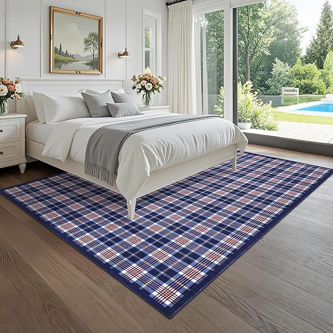 GarveeHome Area Rug 4x6 for Living Room, Machine Washable Area Rugs with Non Slip Backing, Checkered Stain Resistant Low-Pile for Bedroom Kitchen Dining Room Office Nursery Red Green Blue