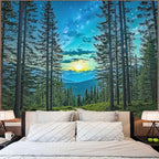 Accnicc Forest Road Tapestry Green Nature Pine Tree Wall Tapestry for Bedroom Aesthetic Starry Mountain Outdoor Landscape Large Tapestries Wall Hanging for Dorm Living Room Decor 80 x 60 Inch