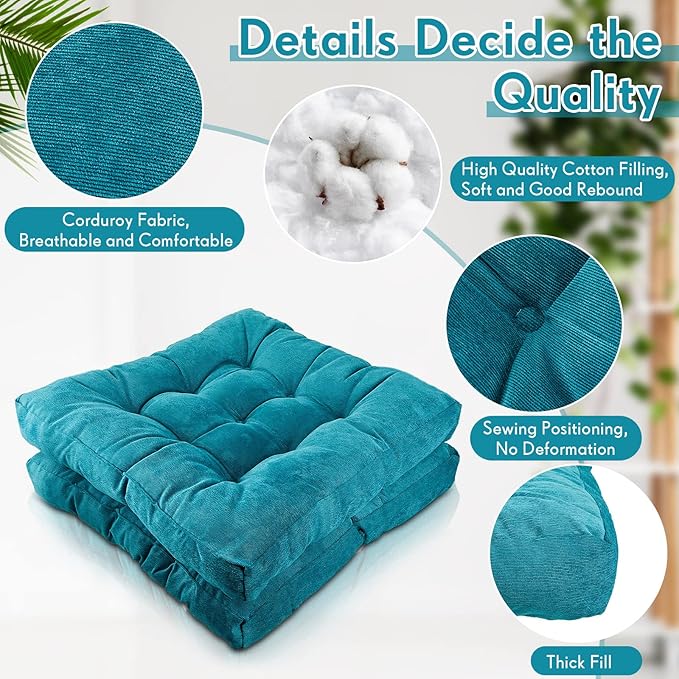 Jerify Floor Pillow Cushions Large Round Square Large Meditation Floor Pillow for Classroom Adult Meditation Picnic Party Seating Learning Daycare School(Square,Blue,4 Pcs)