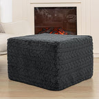 20x20x14 Inches Fluffy Square Pouf Ottoman - Plush Furry Boneless Ottoman Foot Rest Stool with High-Density Foam, Versatile Floor Seating for Living Room (Gray)