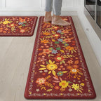 GENIMO Kitchen Mats for Floor 2PCS, Cushioned Kitchen Rugs Non Slip Washable, Farmhouse Anti Fatigue Mat Waterproof, Comfort Standing Mat Rug for Office, Home, Laundry, 17.3"x59"+17.3"x30", Red