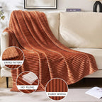 MIULEE Rust Fleece Throw Blanket for Couch 300GSM Super Soft Lightweight Plush Striped, Warm Cozy Breathable Ribbed Flannel Blankets for Bed/Sofa, Twin Size 60"x80"