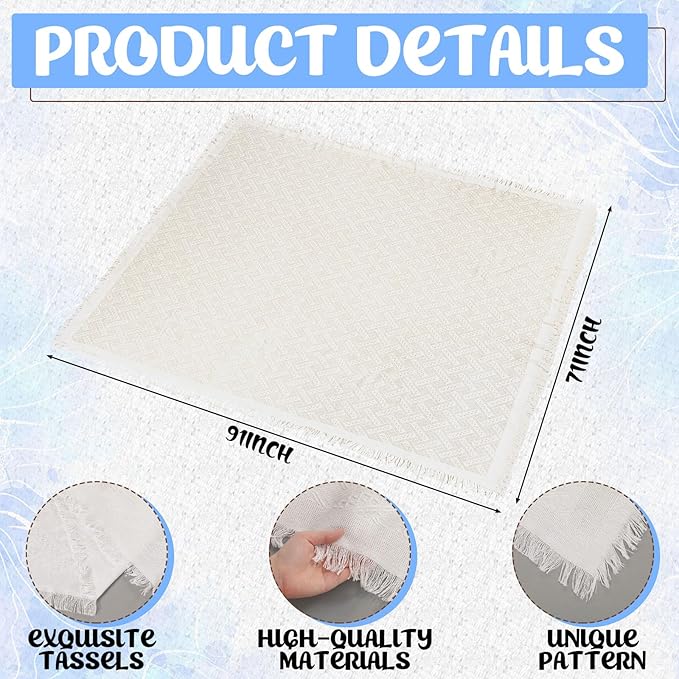 91 x 71 Extra Large Outdoor Boho Picnic Blanket with Table Runner Light Blue, 6 Throw Pillow Covers 6 Napkins Woven Cotton Yarn Oversize Beach Blanket Washable Picnic Camp Wedding