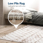 Lessymo Washable Area Rugs 6x9 for Bedroom Living Room Kitchen, Ultra-Soft Faux Wool Geometric Area Rug with Non-Slip Rubber, Kid & Pet Friendly, Geometric Beige