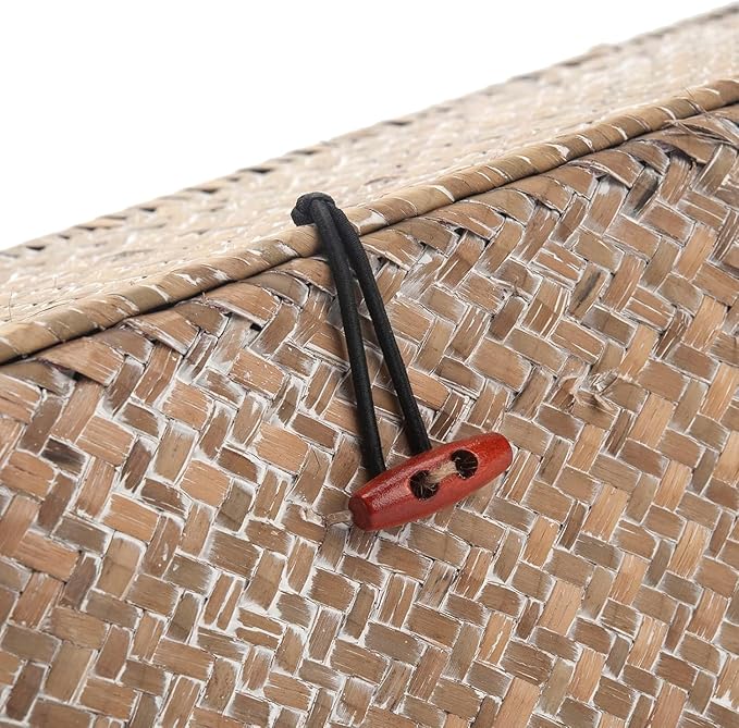 Seagrass Storage Basket for Bathroom - Wicker Toilet Tank Basket with Lid - Woven Storage Box for Organizing (Whitewash, 16.5" x 5.5" x 5.5")