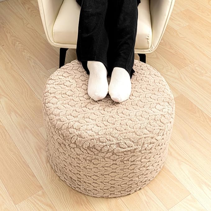 Round Pouf Ottoman 20 x 20 x 14 Inches Boho Poof Home Decor Floor Pouffe Ottoman Foot Rest for Couch Sofa Bean Bag Chairs Living Room Bedroom (Light Coffee)