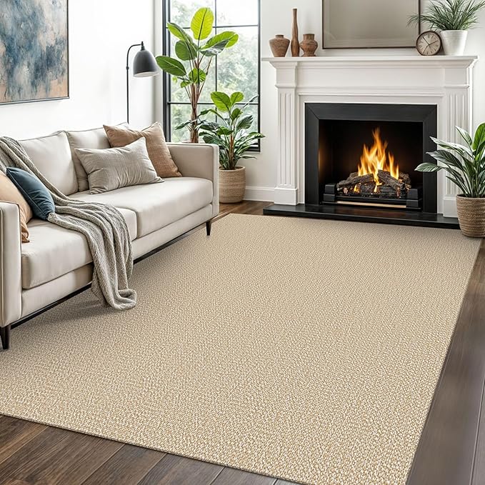 EARTHALL Washable Area Rugs 5x7 Ft Non Slip Living Room Rugs Cotton Dining Room Rug Braided Bedroom Rugs Indoor Outdoor Floor Carpet for Living Room, Bedroom, Dining Room, Golden Beige/White