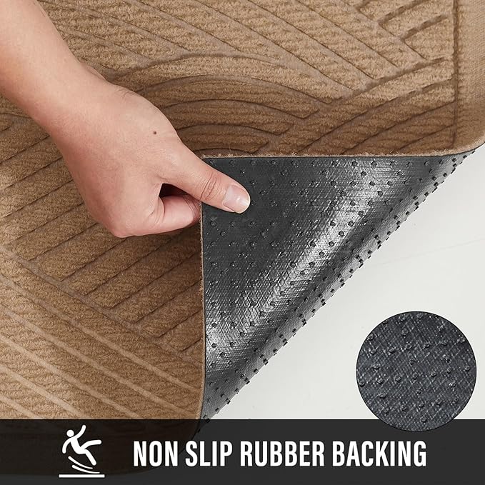 Sturdy Front Door Mat, Absorbent Muddy Dirt Resist Welcome Door Mats Outdoor Indoor, Stain and Fade Resistant, Non-Slip Backing Entry Mat Low Profile Doormat for Entryway, 47×32, Beige