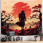 Atrippy Japanese Anime Samurai Tapestry, Cool Black Desert Red Sun Wall Hanging for Bedroom Aesthetic, Asian Japanese Sunset Wall Art Tapestries Poster Home Decor for Living Room Dorm 51x60 Inches