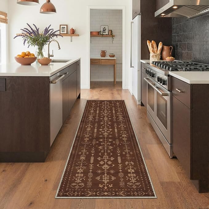 GENIMO Area Rug 2x3 Doormat, Machine Washable Low Pile Rugs, Small Retro Chenille Entryway Mat for Entrance, Hallway, Kitchen and Corridor, Coffee Brown
