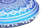 CRAFT KALA Round Mandala Boho Pillow Cover Meditation India Room Seating Poufs Cover for Living Room Yoga Room Home Décor Bedroom Balcony Garden Decoration Cotton Floor Cushion Cover (22", Blue Ombre)