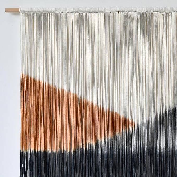 Macrame Wall Hanging Black Large Boho Wall Art Dip Dye for Living Room Bedroom Backdrop Home Decor Bohemian Fiber Yarn Art 57"Wx 35"L