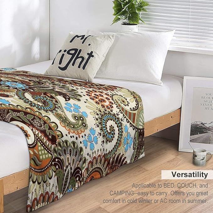 Vintage Bohemian Throw Blanket Indian Mandala Colorful Pattern Blanket for Sofa Bed Couch Chair Or Dorm 60"x80"