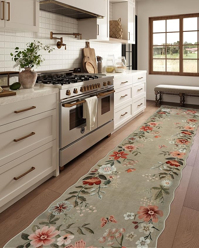 Lahome Floral Hallway Runner Rug Non Slip, 2'6''x10' Soft Washable Runners for Hallways Ultra-Thin, Kitchen Runner Stain Resistan Carpet for Entryway Bathroom Flore, Brown