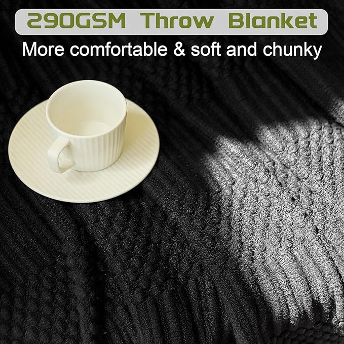 Blagic Knitted Throw Blanket for Couch, Bed and Sofa. Super Soft Blanket with Tassels, Black Throw Blanket, 50 x 60 Inches Lightweight & Cosy Home Decor