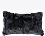 MOOX Rabbit Fur Throw Pillow Covers Decorative Fluffy Soft Fuzzy Plush Luxury Genuine Animal Skin Lumbar Pillow 12"x20" Cushion Cover, Couch-Black