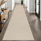 EARTHALL Woven Runner Rug 2.6x12 Ft Washable Runners for Hallways Extra Long Cotton Non Slip Rubber Backed Kitchen Runner Braided Indoor Floor Carpet for Entryway, Hall, Kitchen, Beige/Khaki