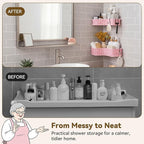GRANNY SAYS 2 Pack Wicker Corner Shower Caddy Hanging, Shower Shelf for Inside Showers, Adhesive Shelves for Bathroom Organizers and Storage, Bathroom Shelves Wall Mounted with 4 Hooks for Decor, Pink