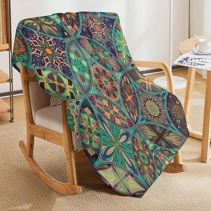 Vintage Mandala Throw Blanket Bohemian Boho Colorful Blanket for Sofa Bed Couch Chair Or Dorm 60"x80"