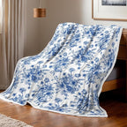Blue Floral Throw Blanket, Botanical Floral Blanket, Soft, Flannel, Warm, Boho Aesthetic Bed Blankets All Season Flower Throw Blankets for Couch Bedroom Living Room 50X60 Inch