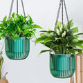 Halatool 8.3 Inch Hanging Pots for Plants Indoor- 2 Pack Self-Watering Hanging Planters Flower Pots, Plant Hanger with Hooks Drainage Holes for Garden Home (Green)