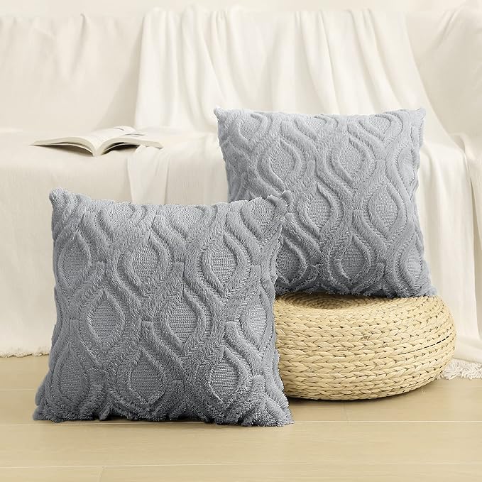 decorUhome Cozy Textured Euro Sham Throw Pillow Covers 22x22 Inch Set of 2, Soft Plush Faux Wool Grey Accent Couch Pillow Covers for Modern Farmhouse Sofa Bed Living Room