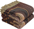 Boho Throw Blanket for Bed with Tassels,100% Cotton Ultra Soft and Cozy Large Blanket Elephant Printed Farmhouse Decor Bed Blankets,90"×98" All Season Rustic Throw for Sofa Couch Chair-Brown