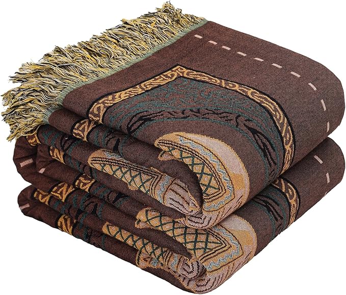 Boho Throw Blanket for Bed with Tassels,100% Cotton Ultra Soft and Cozy Large Blanket Elephant Printed Farmhouse Decor Bed Blankets,90"×98" All Season Rustic Throw for Sofa Couch Chair-Brown
