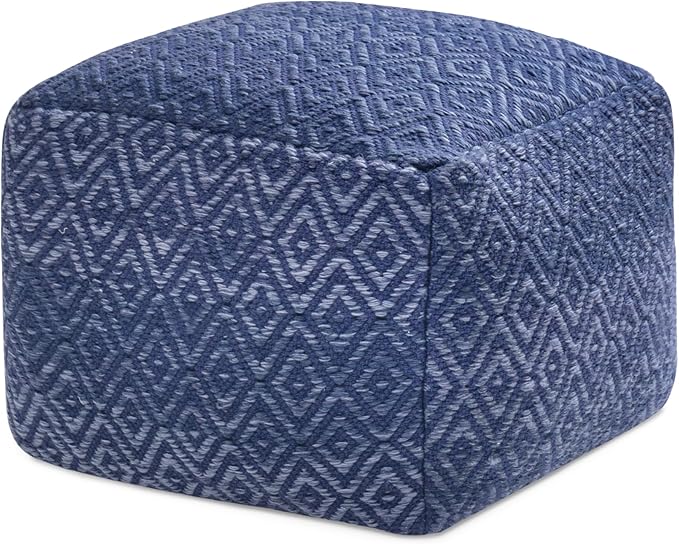 Anji Mountain Pouf Ottoman Foot Rest, Handmade Ottoman Pouf, Comfortable Foot Stool, Decorative Floor Seating for Living Room Decor, Bedroom & Home Décor Accent - Blue