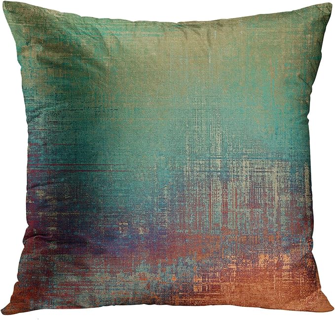 Emvency Set of 4 Throw Pillow Covers Vintage Abstract Teal Green and Orange Messy Rust Painting Decorative Pillow Cases Home Decor Standard Square 18x18 Inches Pillowcases
