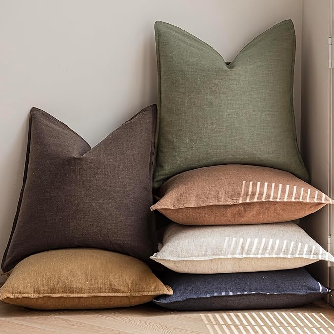 Foindtower Pack of 2, Decorative Linen Soild Throw Pillow Covers Soft Accent Cushion Case Farmhouse Neutral Pillowcase for Chair Couch Sofa Bedroom Living Room Home Decor 20x20 Inch Olive Branch Green