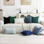 Set of 4 Soft Textured Decorative Throw Pillow Covers 16x16 Inch Cozy Farmhouse Cushion Cover Square Accent Pillow Cases for Bed Couch Sofa Living Room, White Aqua Green
