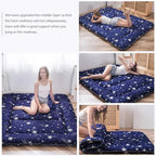 MAXYOYO Navy Starry Sky Japanese Futon Mattress, Tatami Floor Mat, Portable Camping Sleeping Pad, Foldable Roll Up Lounger Bed Full Size with Mattress Protector Cover