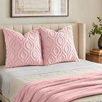decorUhome Cozy Textured Throw Pillow Covers 20x20 Inch Set of 2, Soft Plush Faux Wool Pink Accent Couch Pillow Covers for Modern Farmhouse Sofa Bed Living Room