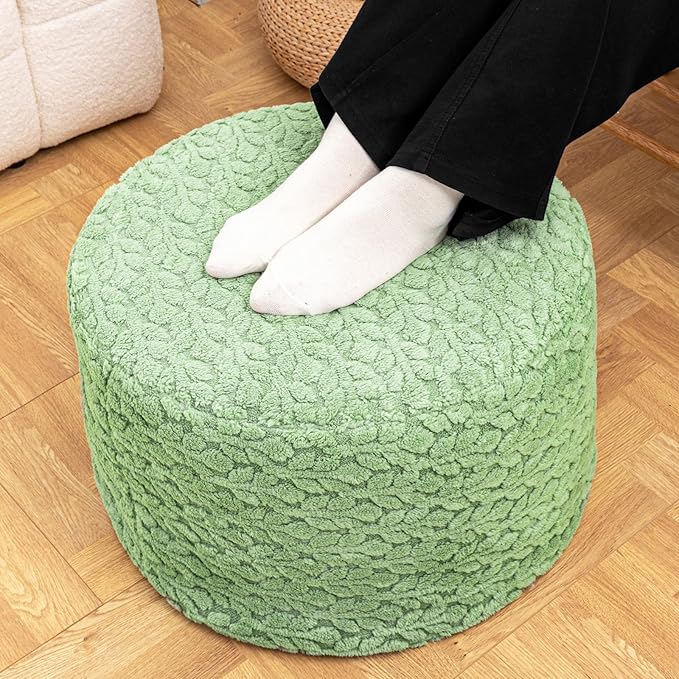 Round Pouf Ottoman 20 x 20 x 14 Inches Boho Poof Home Decor Floor Pouffe Ottoman Foot Rest for Couch Sofa Bean Bag Chairs Living Room Bedroom (Muted Green)