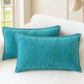 CaliTime Throw Pillow Covers Decorative 12 X 20 Inches Pack of 2 Cotton Thread Stitching Edges Solid Dyed Soft Chenille Cushion Cases for Couch Sofa Bed Living Room Farmhouse Lake Blue