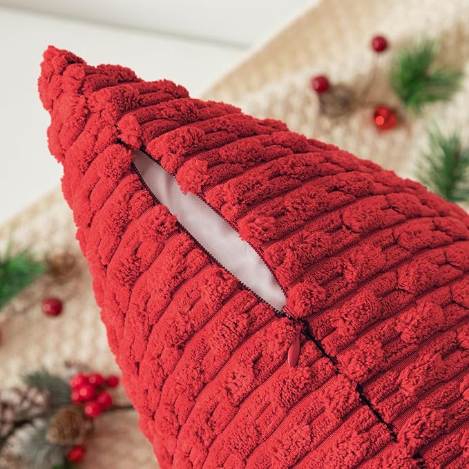 Kevin Textile Valentines 14x36 Inch Long Lumbar 1 Pack Boho Decorative Throw Pillow Cover Soft Striped Corduroy Rectangle Cushion Case Farmhouse Color Accent for Living Room Couch Sofa Bed, Red