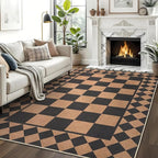 GarveeHome Easy Jute Rug 10x13 Washable Rugs for Living Room Checkered Indoor Outdoor Rug for Patio Non-Slip No Shed Jute Rugs Geometric Carpet for Farmhouse Dining Room Backyard Office, Black Brown