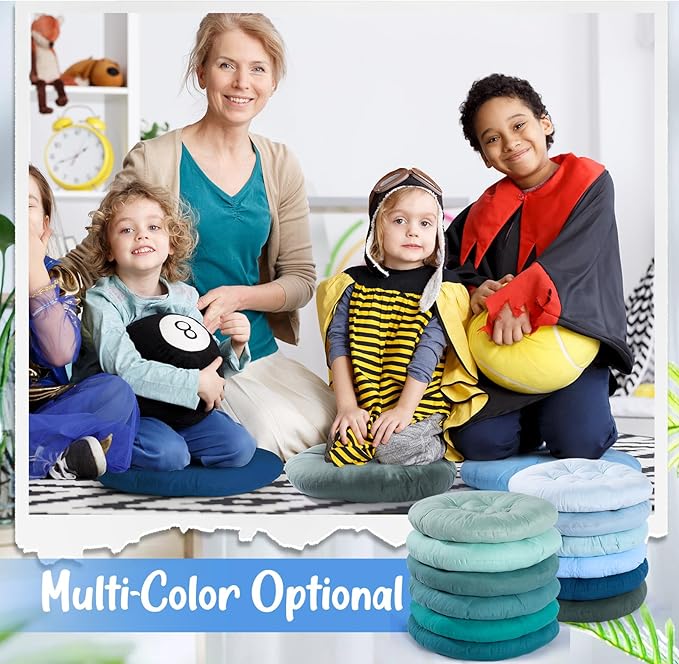 Fumete 12 Pcs Floor Pillows Cushions Seating 16 x 16 Inches Color Round Seat Reading Floor Chair Cushions for Kids Adults Classroom Home School Playing Supplies(Multicolor)