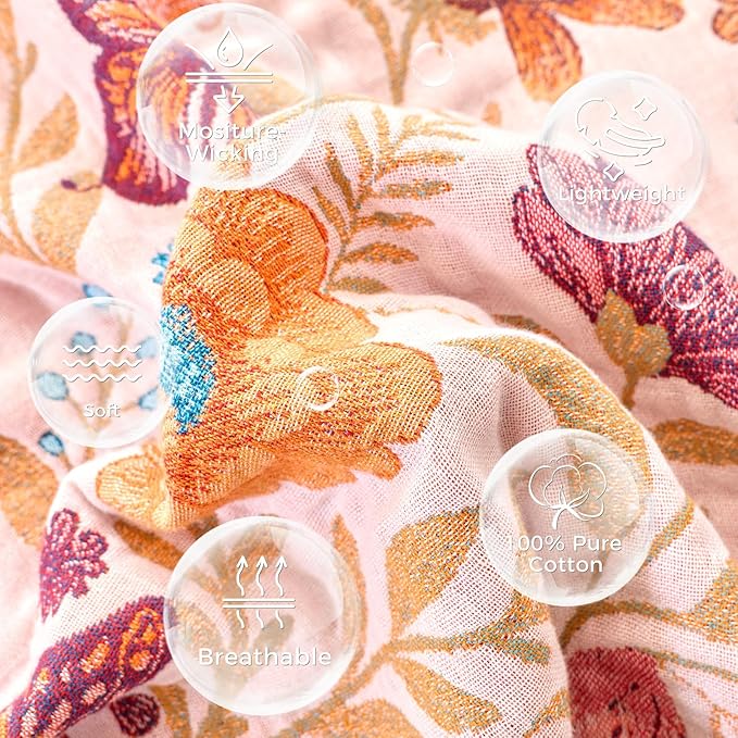 Boho Throw Blanket for Bed Cotton Spring Blankets Twin Size for Bedroom Living Room All Season Lightweight Floral Butterfly Embroidery Quilt for Couch Sofa Chair 60"x80" Home Decor
