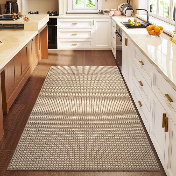 Boho 3x5 ft Washable Area Rug Entryway Runner for Kitchen, Non Slip Woven Hallway Rugs Kitchen Mats for Floor Hall Rug Indoor Door Mat Carpet for Backdoor Bedroom Living Room, Easy Clean, Brown