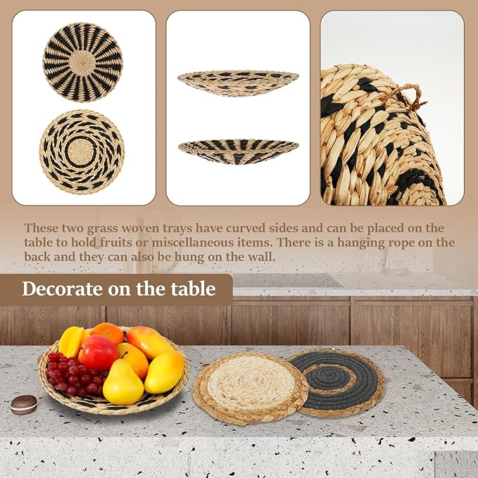 7 Pieces Bohemian Round Wall Baskets Wicker Rattan Wicker Wall Decor for Bedroom, Living Room (Style B)