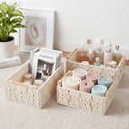 ANMINY 3PCS Macrame Storage Baskets for Organizing Boho Decor Baskets Storage Bins with Wood Handles & Beads Handmade Decorative Storage Boxes with Removable Liner Toilet Tank Bathroom Self Basket