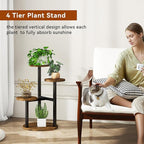 IBUYKE 4 Tier Plant Stand Indoor, Metal Wood Plant Shelf for Multiple Plants, Small Tiered Corner Flower Pot Stand for Living Room Patio Balcony Garden, Rustic Brown TMJ073H