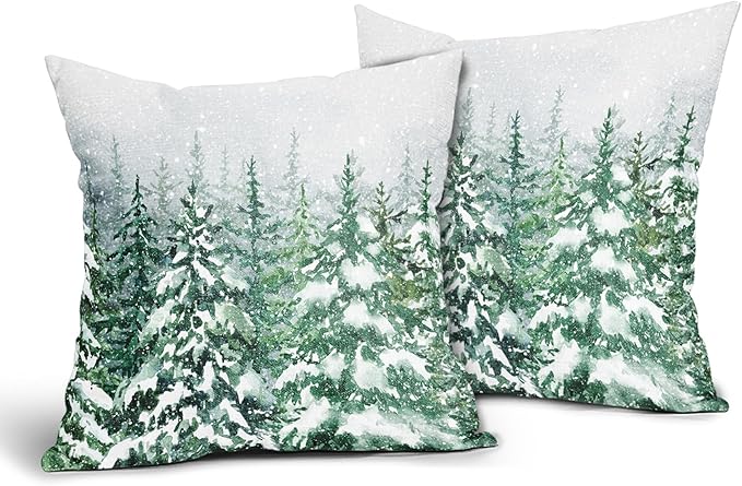 Kawani Green Pine Tree Pillow Covers 24X24 Inch Winter Forest Snowflake Decorative Pillow Cases Set of 2 Christmas Holiday Throw Pillows for Cushion Sofa Couch Outdoor