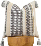 AmHoo Chenille Striped Textured Boho Throw Pillow Covers Aesthetic with Tassels Woven Decorative Pillow Case for Couch Bed Sofa Bedroom Modern Funky 18 x 18-Inch Grey White
