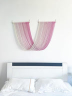 QULBUJ Dip Dye Large Macrame Wall Hanging Tie-Dye Yarn Tapestry Home Boho Wall Decor Ombre Art Headboard Bedroom Living Room 52" Wx34 L,Pink